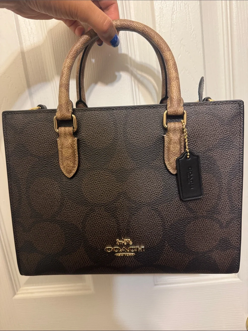 Coach Small Maggie Tote Blocked Signature Canvas